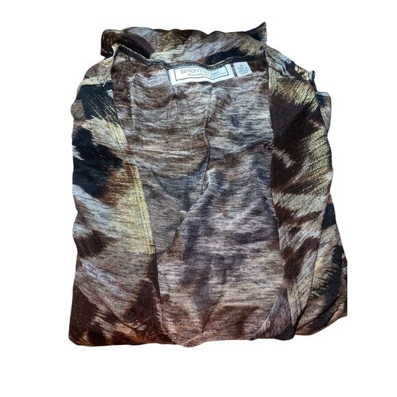 George Simonton Womens 3X Brown Multi Abstract Print Drape Front Cardigan with H - Picture 1 of 5